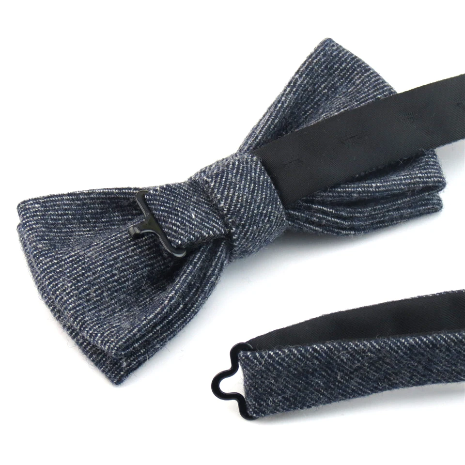  6cm Navy Blue Necktie Bowtie Pocket Square 100% Wool Tie Set Handkerchief Ties For Men Wedding Dres