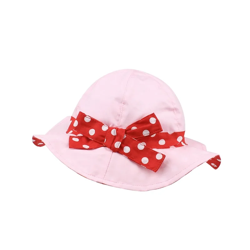 Bow Dots Girls Hat Wide Brim Kids Panama Summer Sun Cap For Girls Beach Hat Pink White Beautiful Kids Hat Baby Girls Clothing (2)