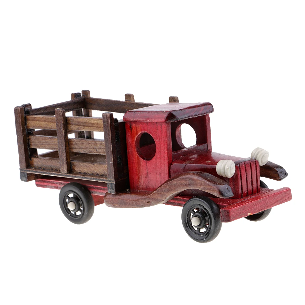 Винтаж изделия ручной работы деревянный модель автомобиля грузовик игрушка литья под давлением ремесла украшения дома коллекционные