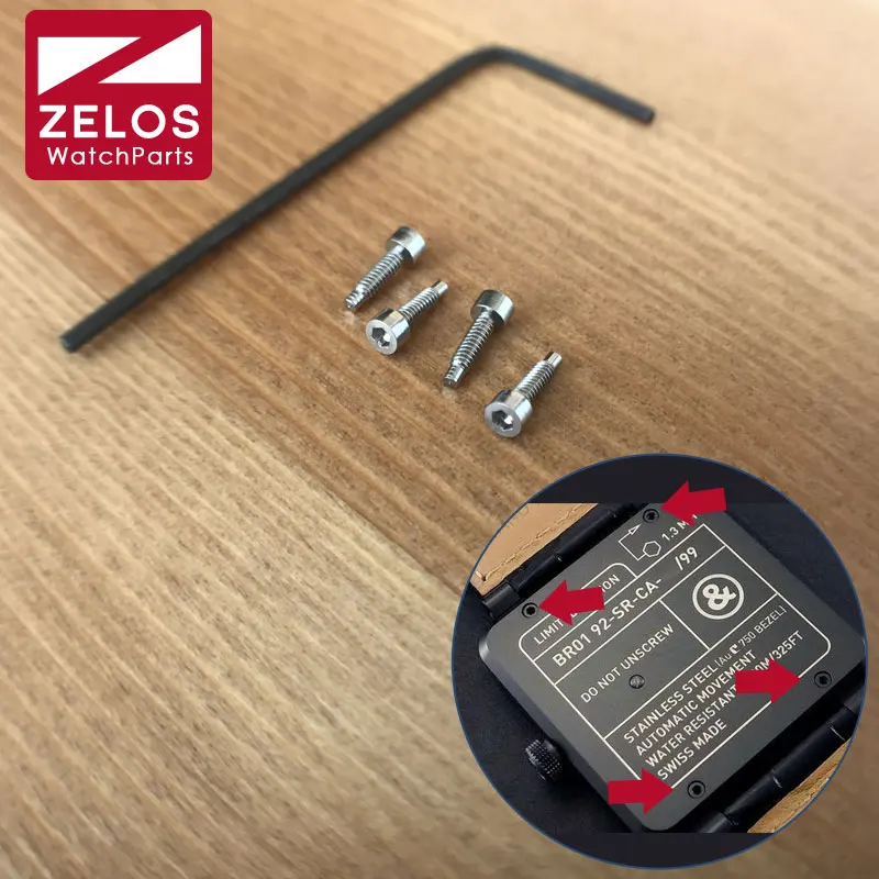 4pieces/set inner hexagon watch screws for Bell ross BR01 46mm watch case back screw (with tools