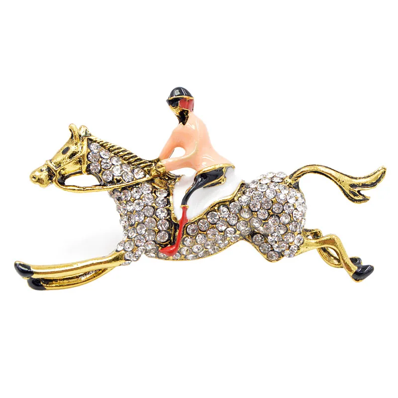 Женская брошь в виде жокея на лошади CINDY XIANG, интересное украшение с эмалью и стразами, модный аксессуар для платья, жакета, футболки, рубашки, отличный подарок - Окраска металла: gold