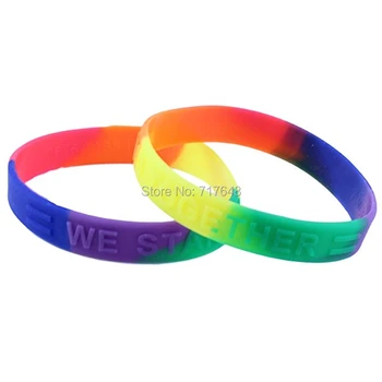 

300pcs we stand together Equality Rainbow Awareness wristband silicone bracelets free shipping by FEDEX