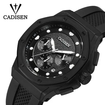 

Cadesen Men's 24-hour Chronograph Watches Fashion Leather Strap Luminous Sports Analogue Quartz Wristwatch for Man CN9058-Black