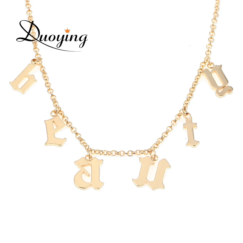 DUOYING Old English Name Necklace Gothic Choker Beauty Custom Vintage Font Personalized Tiny Letter Pendant Necklaces