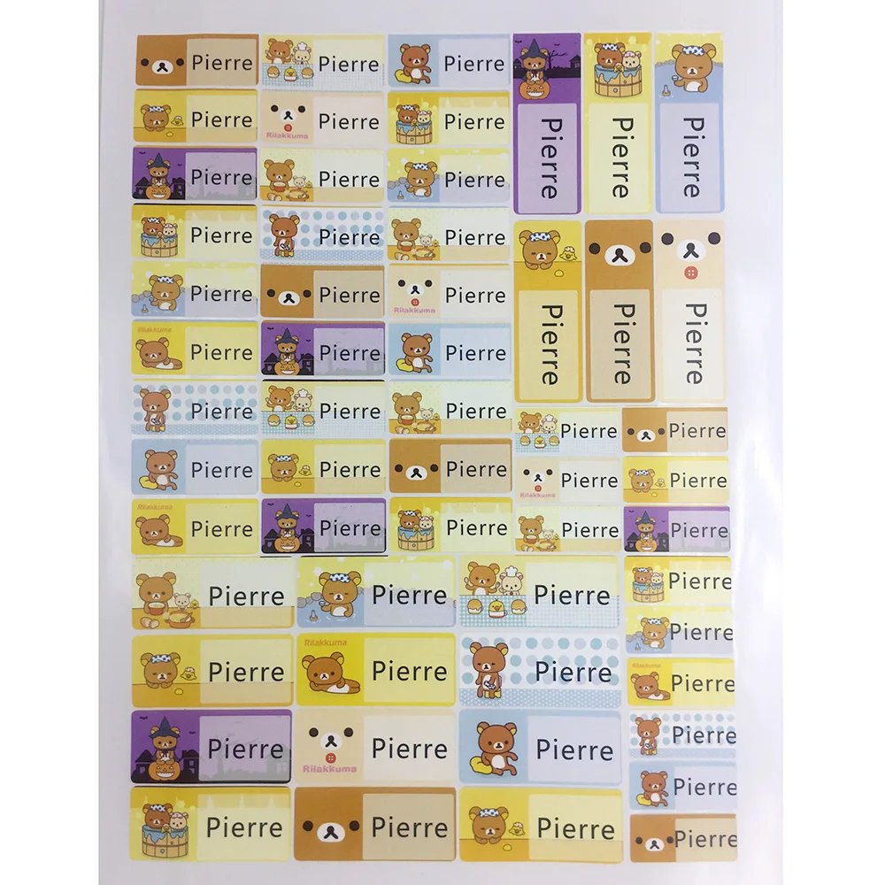 

57Pcs Personalized Cute Cartoon Bear Name Stickers Customize Waterproof Tags Sticker Children School Stationery Decals Label