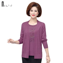 ASLTW/комплект из 2 предметов, свитер, модный весенне-осенний вязаный свободный свитер, кардиган размера плюс, кофта с круглым вырезом+ костюмы-кардиган