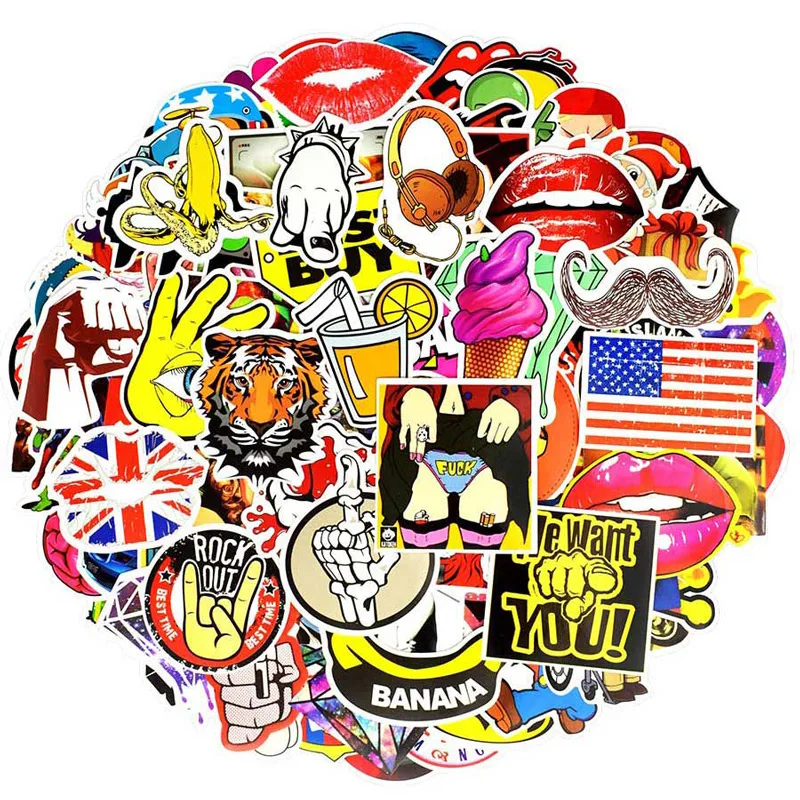 

100Pcs Mixed Stickers For Suitcase Skateboard Laptop Cell Phone Motorcycle Bicycle Car Accessories Cartoon Punk Rock Stickers