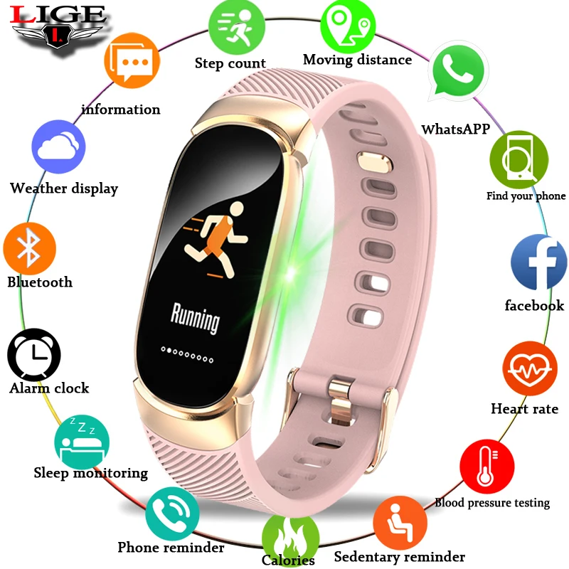 

LIGE Women Sport Smart Bracelet Men LED Waterproof SmartWatch Heart Rate Blood Pressure Pedometer Clock Watch For Android iOS