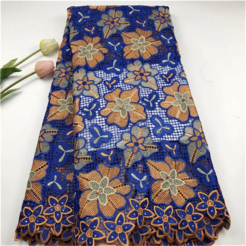 

High quality Royal Blue nigerian wedding african lace fabric 100% Cotton lace guipure cord lace fabric for wedding party