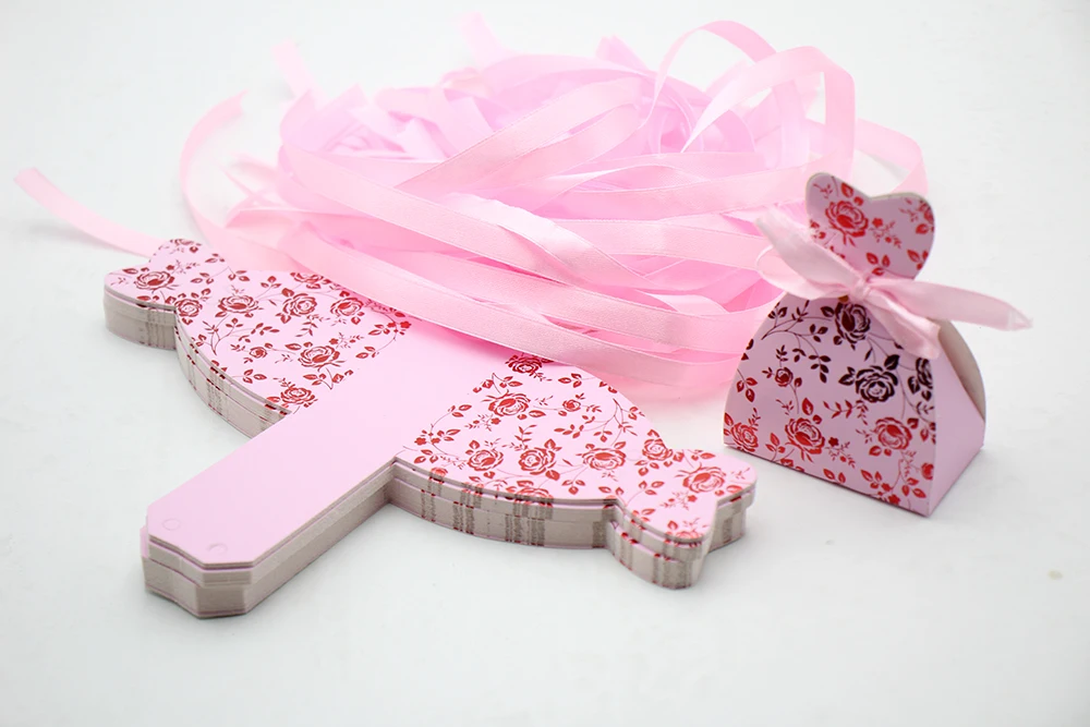 100 шт./лот розовый Жених и невеста свадьба конфеты коробка Подарочная пользу Коробки Свадебная бонбоньерка событие для вечеринок с лентой