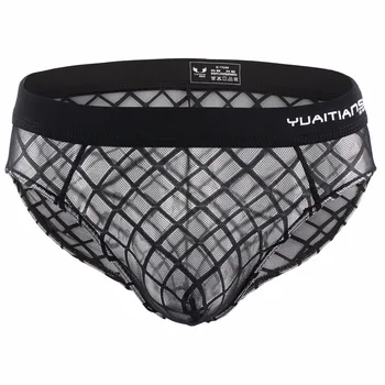 

2018 Hot sale Men's underwear High quality Low Waist grid tranparent sexy briefs men