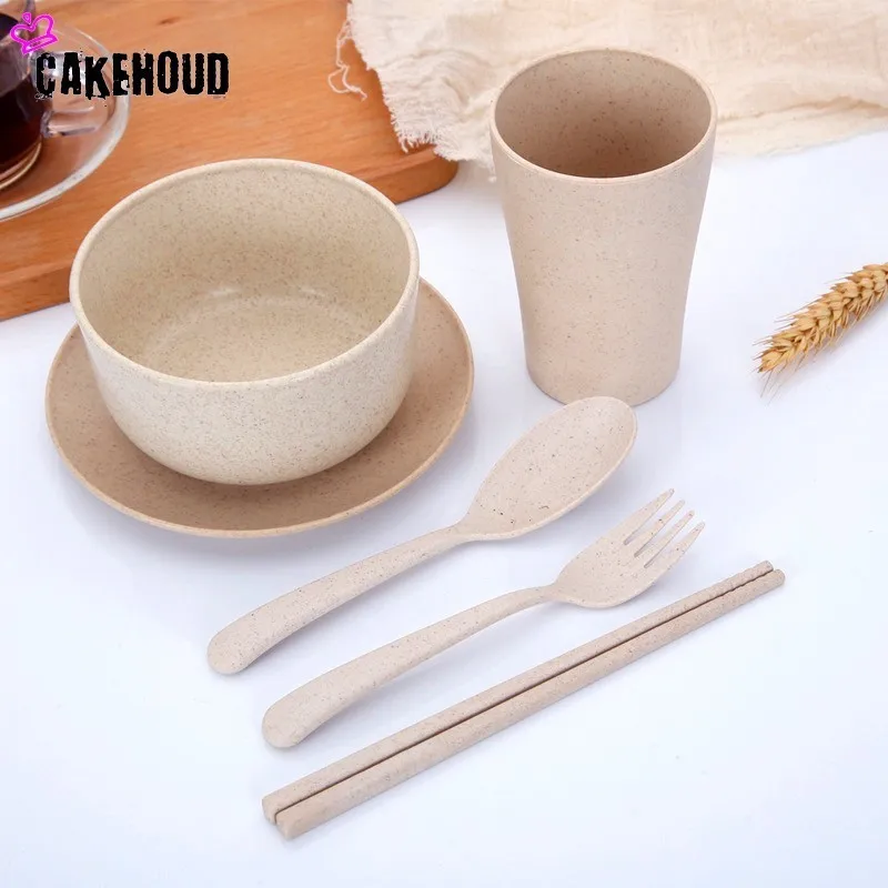 Пластиковая посуда cakeantang из пшеничной соломы Набор портативных столовых