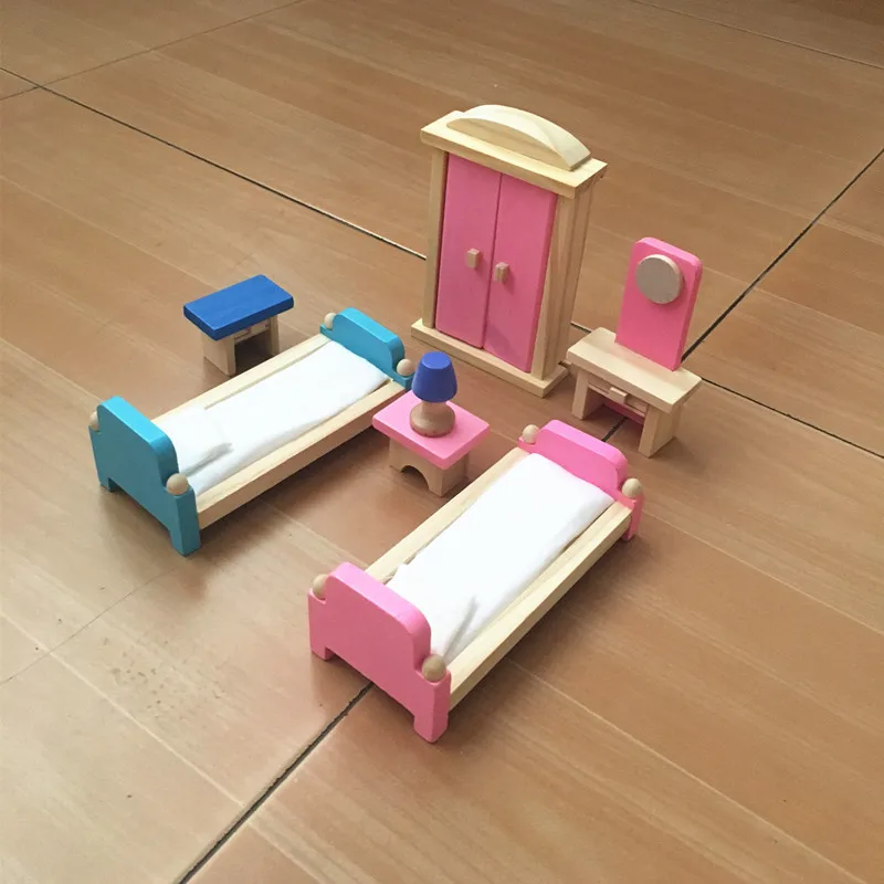 Wooden Dollhouse Miniature Furniture Toys Sets For Dolls House Mini Furniture Girls Pretend Play Toy Children Kids Educational