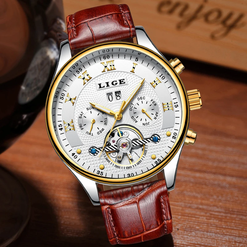 

LIGE Fashion Sports Watch Men Business Leather Clock Mens Watches Top Brand Luxury Automatic Mechanical Watch Relogio Masculino
