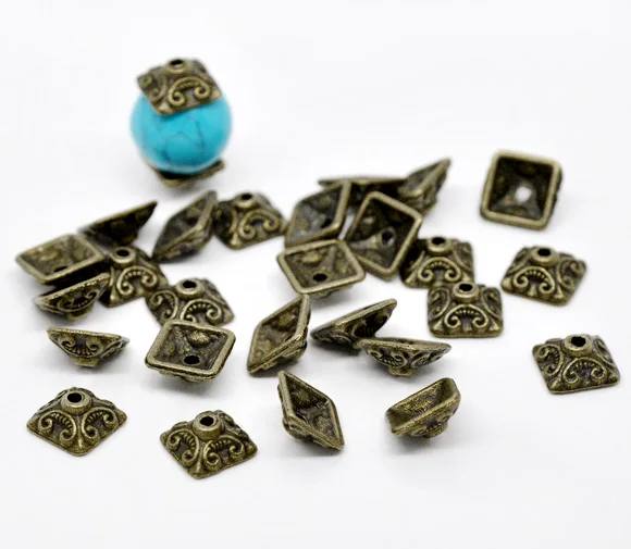 Бусины из сплава цинка DoreenBeads Квадратные бусины античной бронзы (подходят для