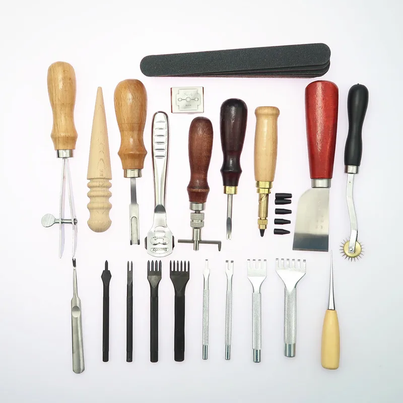 

21PCS/set Professional Leather Craft Hand Tools Kit Handmade Leather Tools Kit for Hand Stitching Sewing Stamping DIY Tool Set