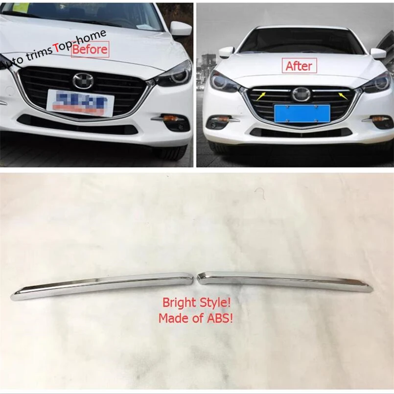 

Yimaautotrims Accessories For Mazda 3 2017 2018 ABS Chrome Front Racing Grille Grill Strip Cover Trim 2 Pcs / Set