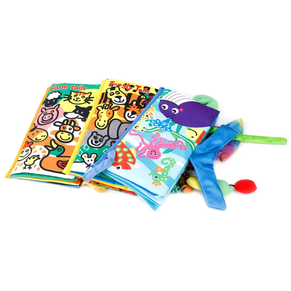 

Baby Cloth Book Cartoon Animal Tails English Cloth Book Early Educational Games Toy Christmas Birthday Gifts for Kids Children