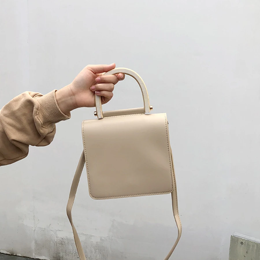 

Fashion Wood Handle Small Square Bag For Ladies Simple Pu Leather Hasp Shoulder Bag Femlae Casual Elegant Wild Handbags 2019 New