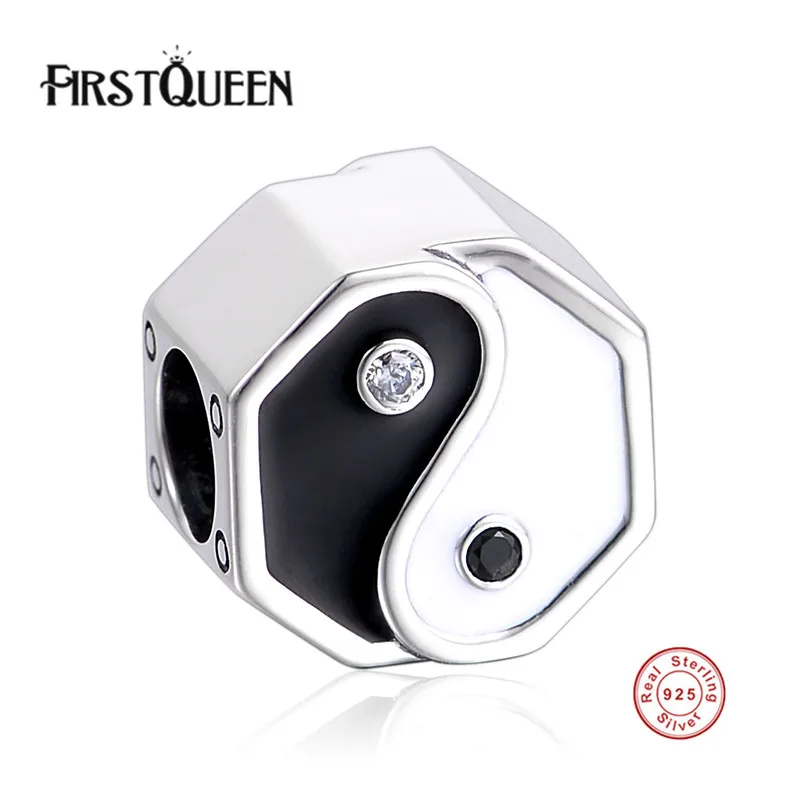 

FirstQueen Original 925 Sterling Silver Chinese Yingyang Balance Bead Charm Fit Bracelet & Necklace With White Black Enamel