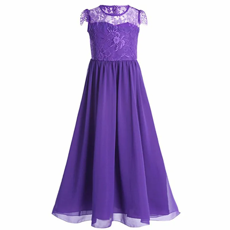 Высокое качество, длинное платье для девочек подростковое платье для выпускного вечера на свадьбу, день рождения, шифоновое платье брендовая летняя детская одежда, костюм Vestido - Цвет: Фиолетовый