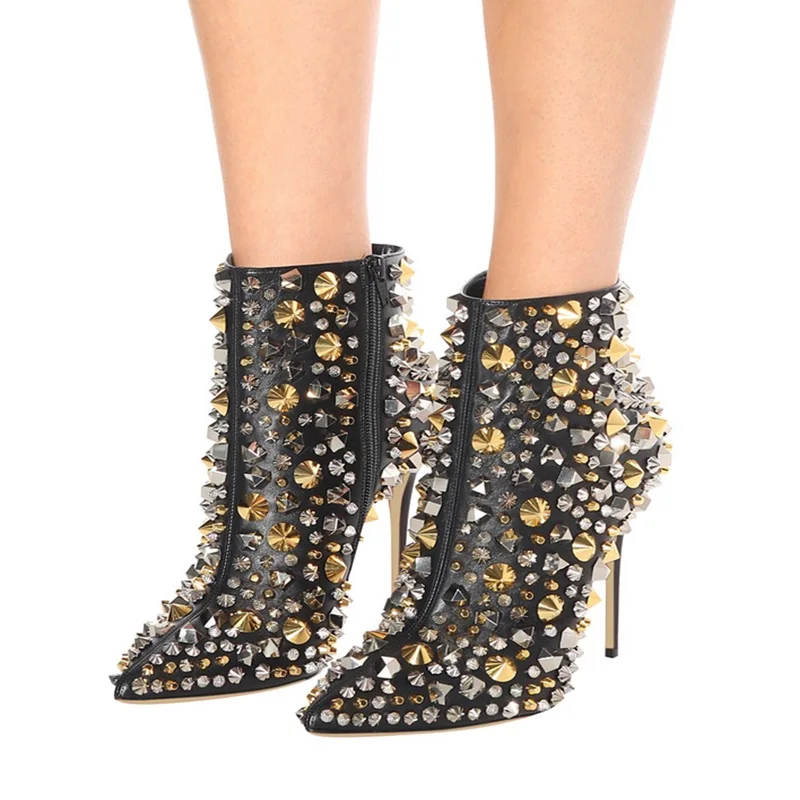 luxury rivet pointed toe ankle boots