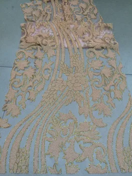 

Newest Cyndi-1010495 african tulle mesh fabric sparkly glued glitter sequins lace fabric for party dress