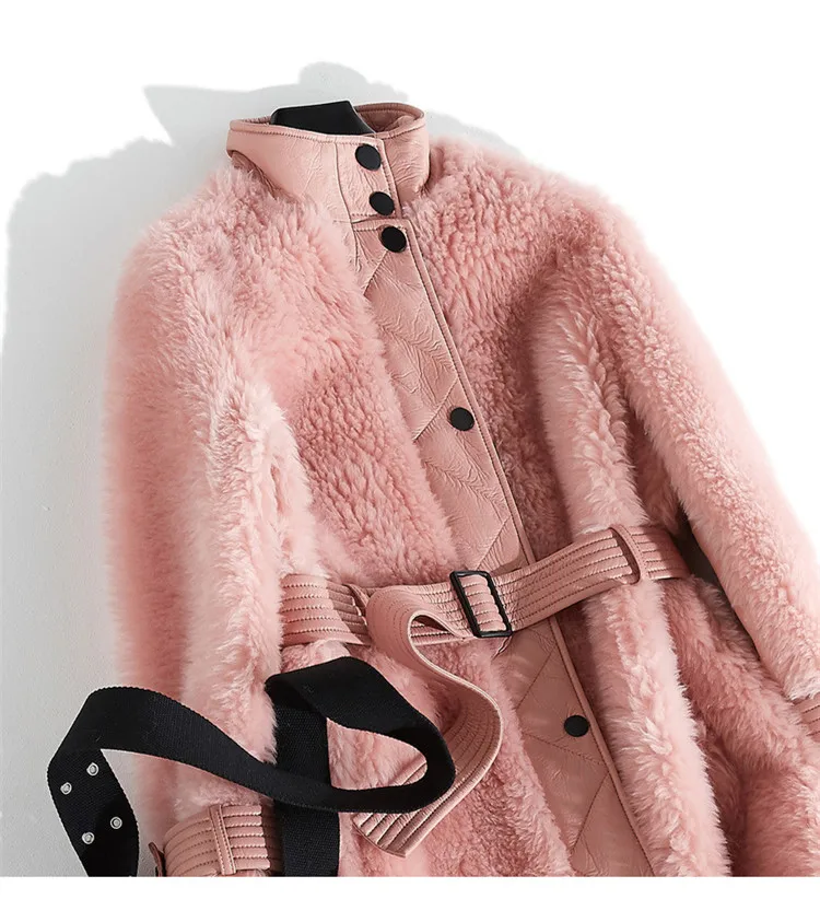 AYUNSUE, Женское пальто из натурального меха, толстая овечья шерсть, меховая куртка, длинная овечья овчина, женские куртки, зимние пальто для женщин F24145