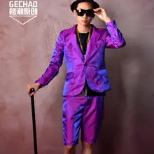 Фиолетовый красочный костюм Шелковый английский Блейзер звезда для мужчин ночной клуб бар певица DJ DS сценические костюмы мода формальное платье! M-5XL