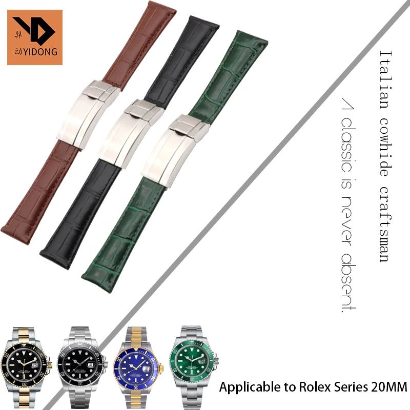 20mm Genuine Cowhide Watch Strap High Quality Combination Buckle Watchband Suitable for Role Submariner Wrist Watch Accessories