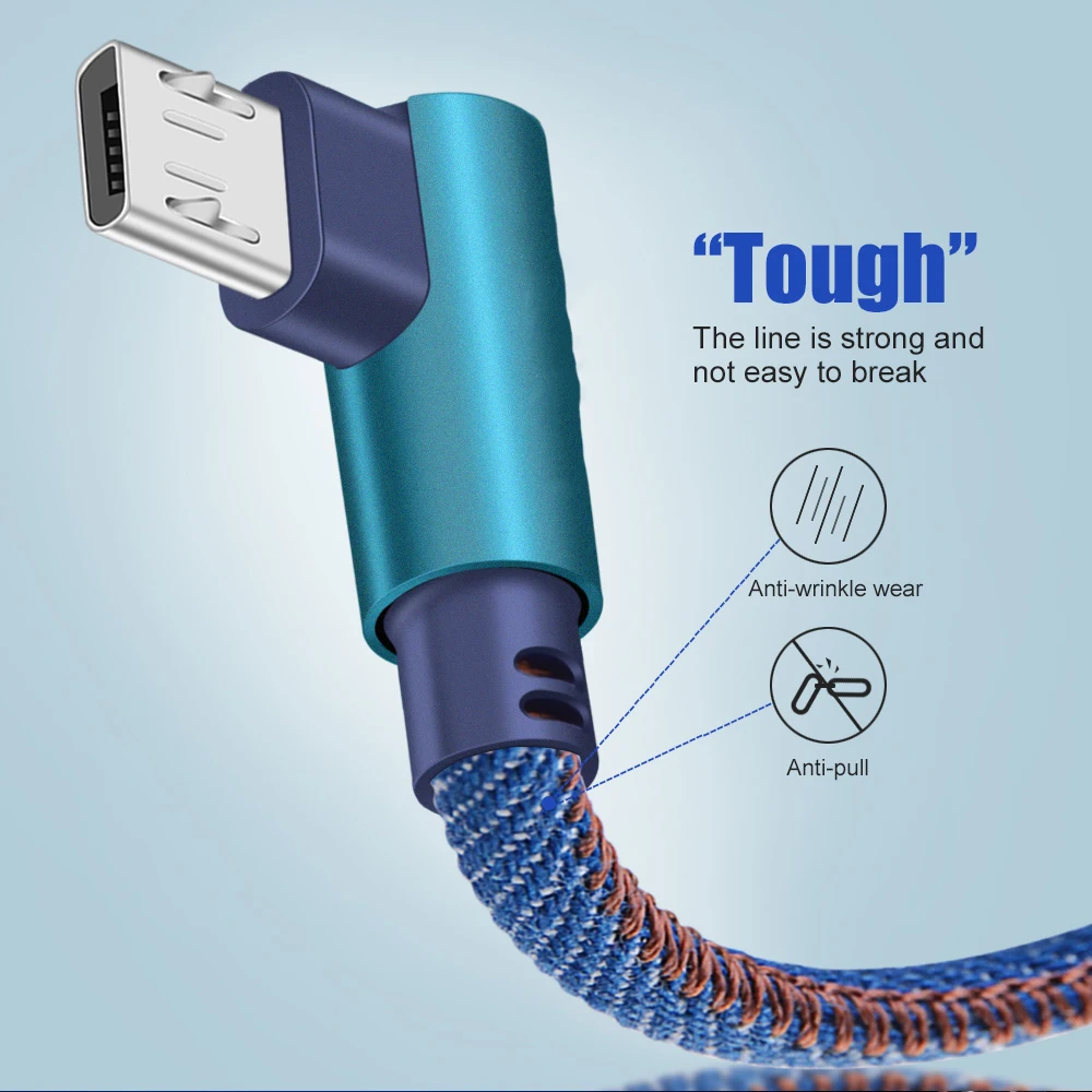 90 Degree Micro USB Cable 2.4A Fast Charging Data Cord Wire Microusb Cable For Samsung Xiaomi Kindle Android Mobile Phone Cable (5)