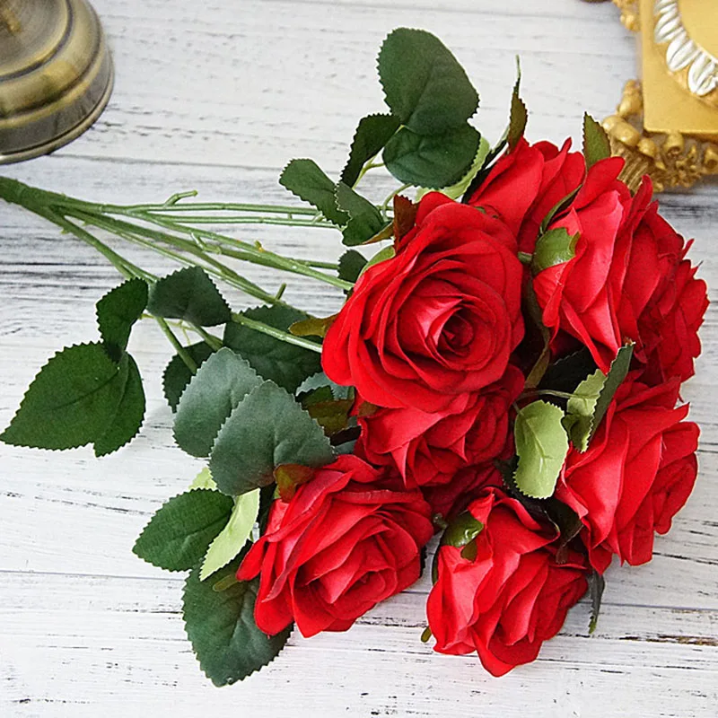 10 голов искусственные розы свадебные держащие Настоящее прикосновение искусственный цветок роза букет для украшения дома и сада Цветочные