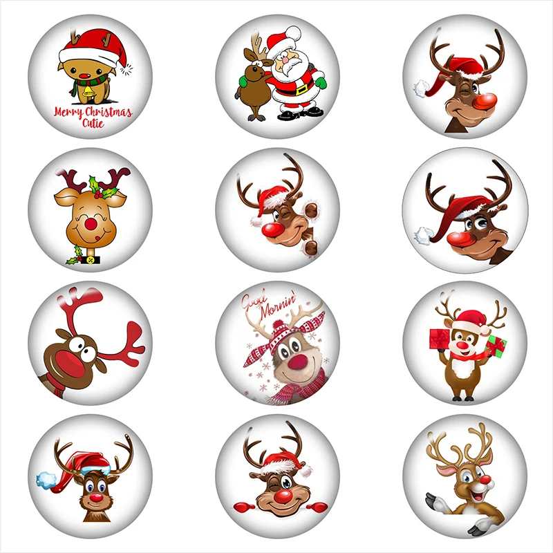Праздничный Рождественский олень стеклянная кнопка оснастки для DIY ювелирных изделий Круглые фото кабошоны DA1085