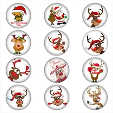 Праздничный Рождественский олень стеклянная кнопка оснастки для DIY ювелирных изделий Круглые фото кабошоны DA1085