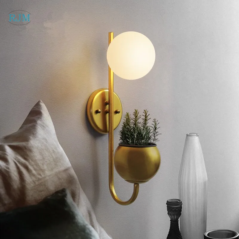 Скандинавский минималистичный креативный настенный светильник для гостиной персонализированное украшение для учебы, спальни, прикроватный стеклянный шар, лампа для растений
