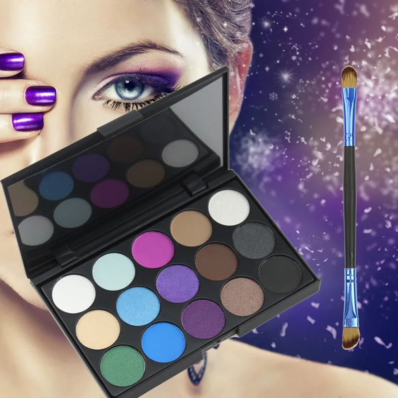 

15 Earth Color Matte Glitter Eyeshadow Palette Cosmetic Makeup Set Eye Shadow Palettes With 1 Double Ended Eyeshadow Brush