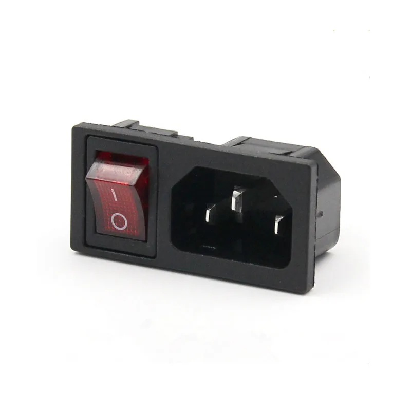 

Panel IEC320 C14 Inlet Power Socket On/Off SPST Red Rocker Switch AC 250V 10A