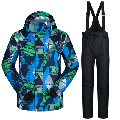 Мужские костюмы для сноуборда, новые ветрозащитные водонепроницаемые теплые плотные зимние штаны и куртка, лыжный комплект одежды, зимний лыжный костюм, мужские бренды - Цвет: Lanche And Black