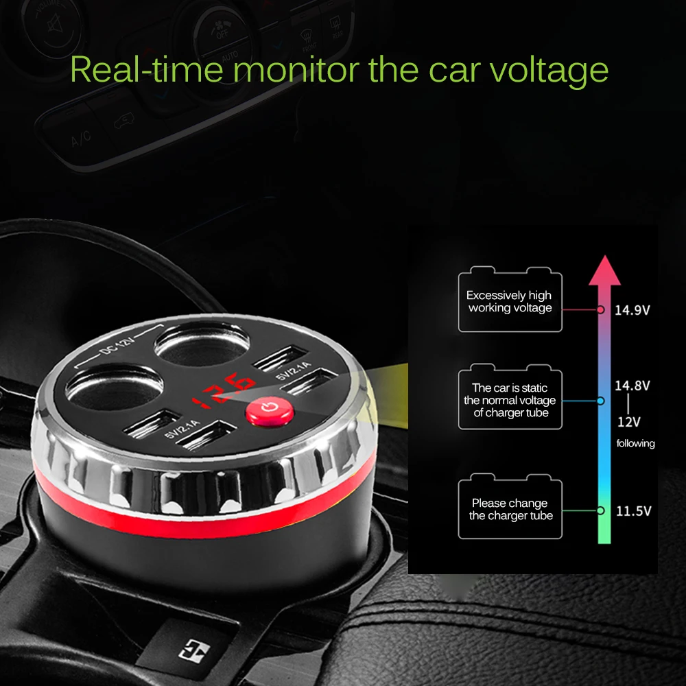 4 USB 5V Car Charging Kit Holder 2 Car Charger Socket Charging Cup 2.1A Port Universal Battery Test