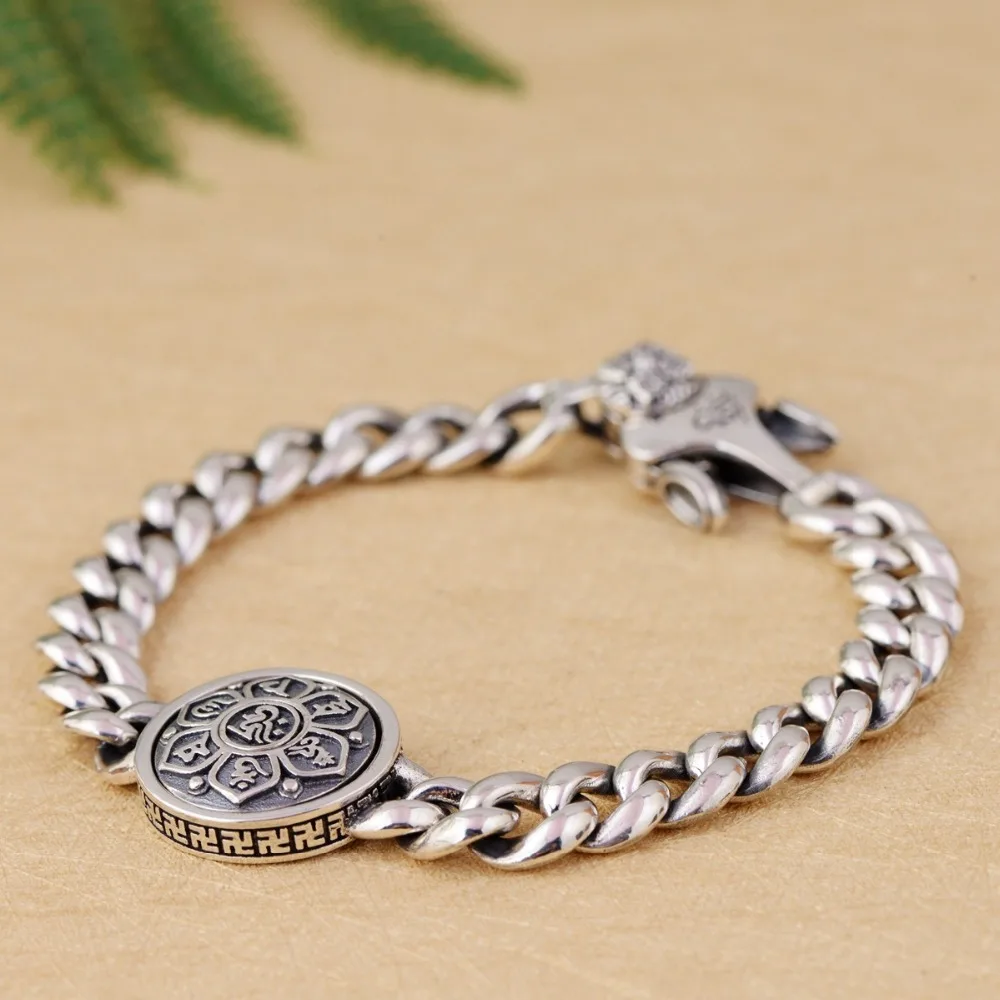 

S925 Sterling Silver Bracelet For Men Personality Fashion Six Words Style Vintage Bracelet & Bangle Best Gift For Boyfriend
