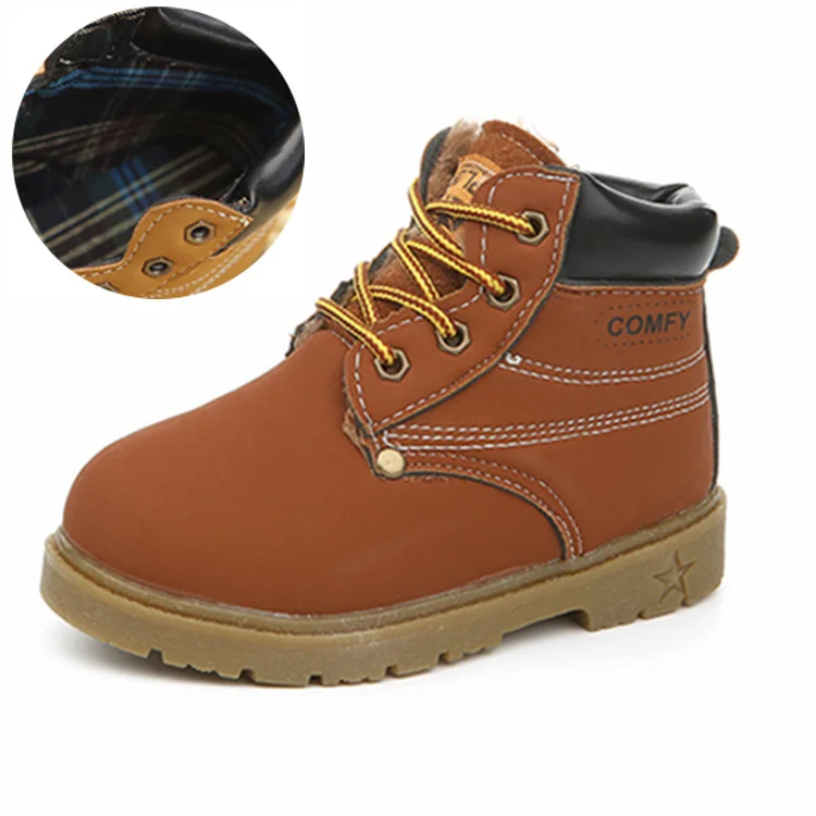 Kalupao 2018 Kids Rivet Ankle Boots Girls Boys Shoes Short Yellow Autumn Martin Cow Muscle Boots Baby Child Leather Shoes  (25)