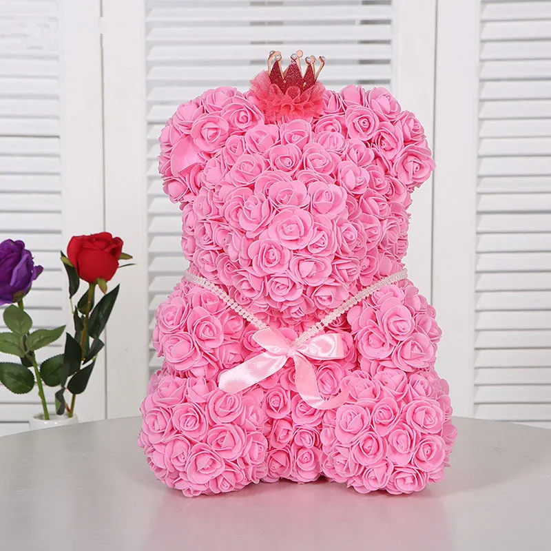 

Teddy Bear Flower Bears of Roses Valentine's Day Gift March 8 To Mom Gifts Artificial Rose Wedding Car Decoration Foam Wholesale