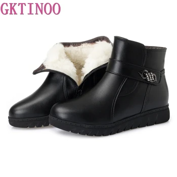 

GKTINOO Plus size(35-43) winter women genuine leather wedges snow boots wool fur ankle boots warm shoes women boots