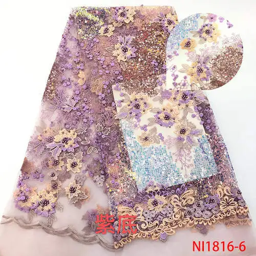Кружево украшенное бисером в африканском стиле ткань вышитая кружевная ткань в нигерийском стиле Высококачественная французская Тюлевая кружевная ткань для женщин платье NI1816-6 - Цвет: picture 6