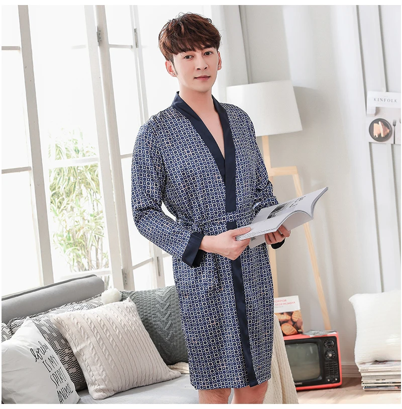  Silk Robes Men Nightgown Dressing Gown  (19)