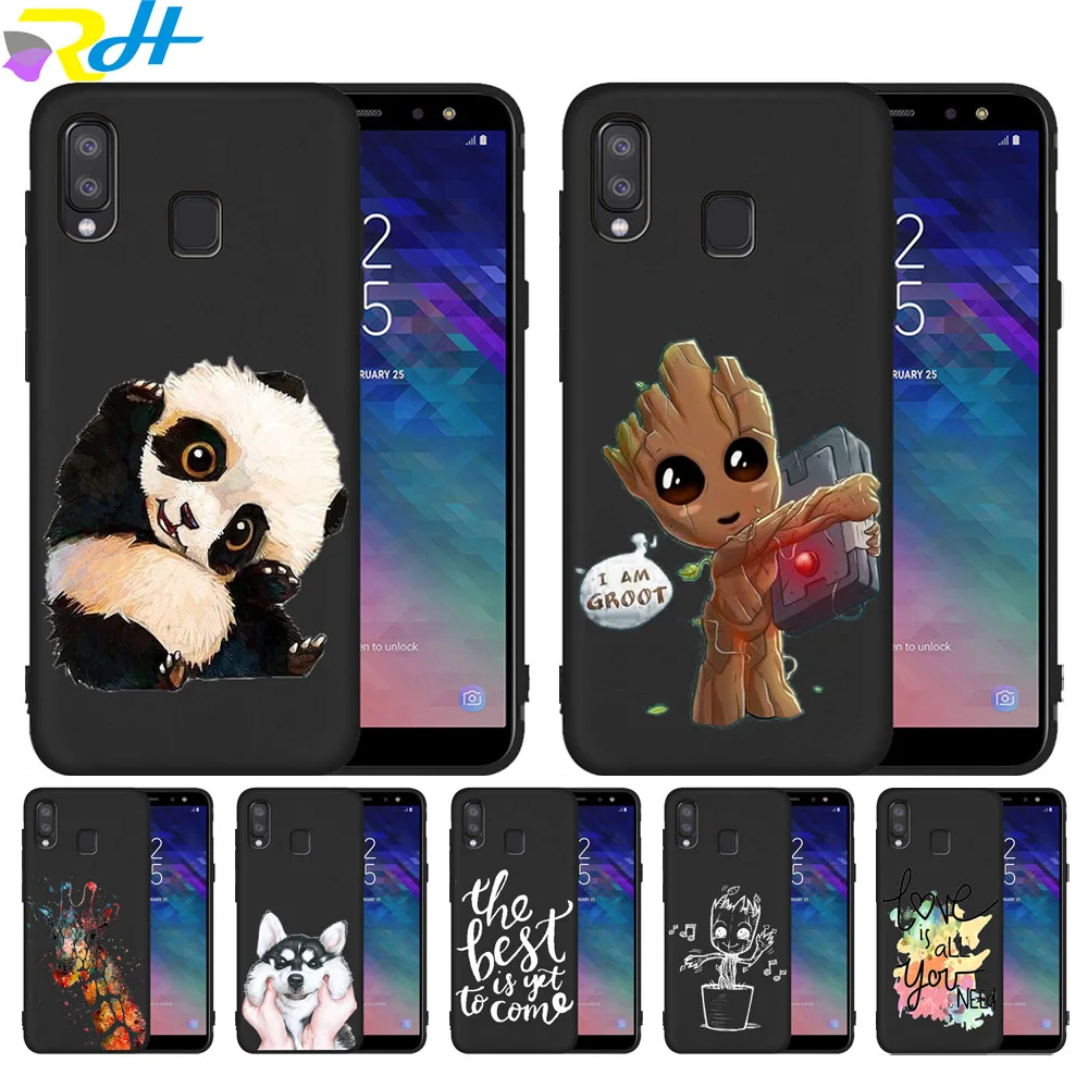 Черный ТПУ чехол для Samsung Galaxy A6 A8 Plus 2018 A10 A20 A30 A40 A50 A70 A320 A520 A720 A7 A9 Coque Etui панда Хаски