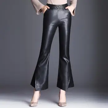 

high waist pu pants female fashion large size flare pants women faux leather long trouser