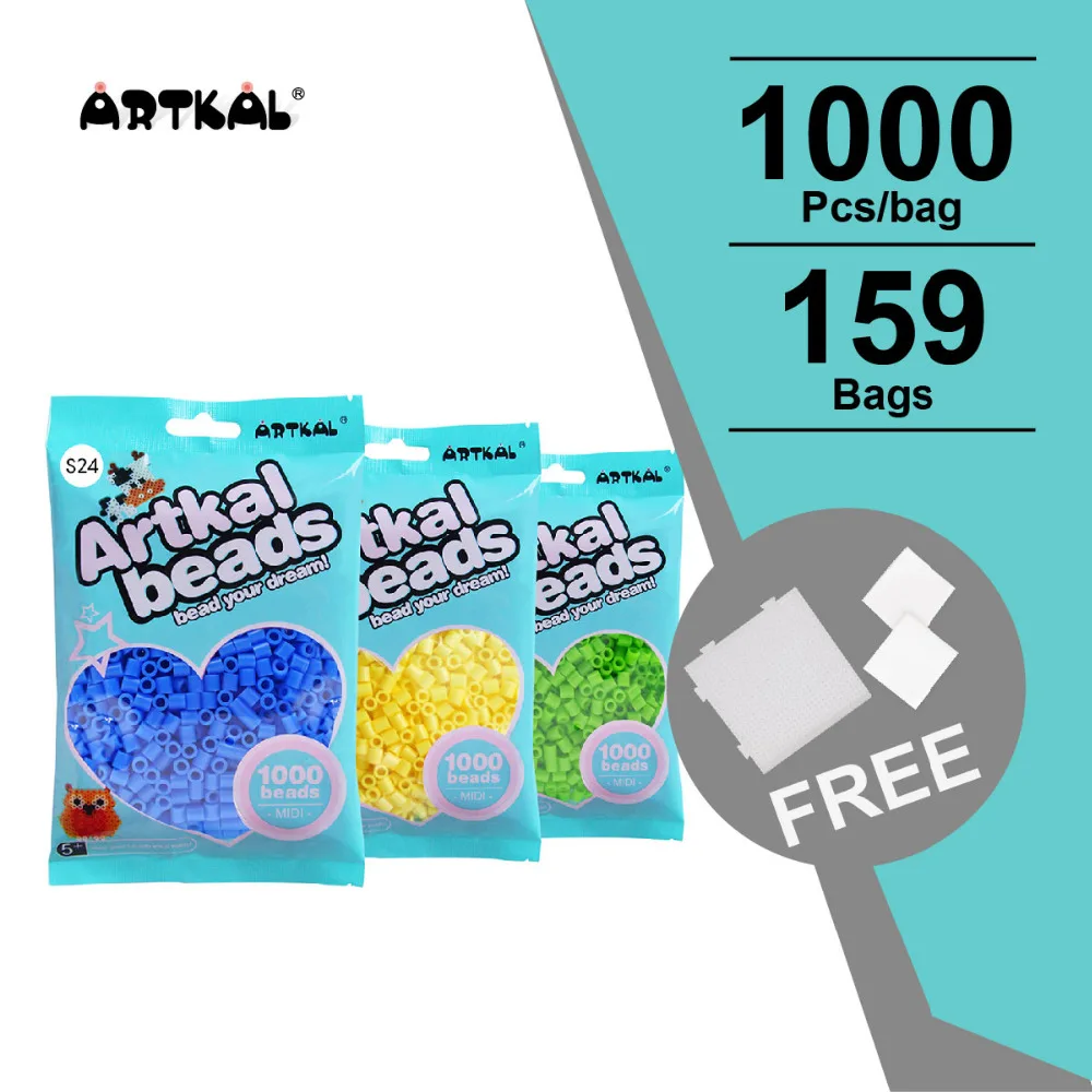 159 couleurs solides artkal perles 1000 pièces/sac midi 5mm perler perles enfants artisanat jouets (lot de 158)