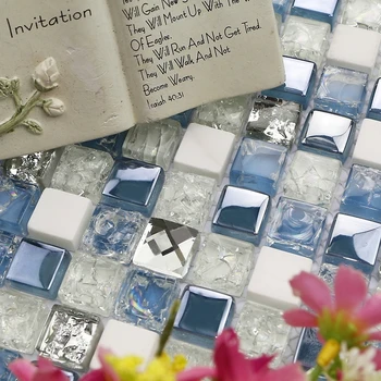 

Mediterranean blue glass mixed white stone tiles mosaic for bathroom shower tiles , fireplace mosaic tiles wall tiles