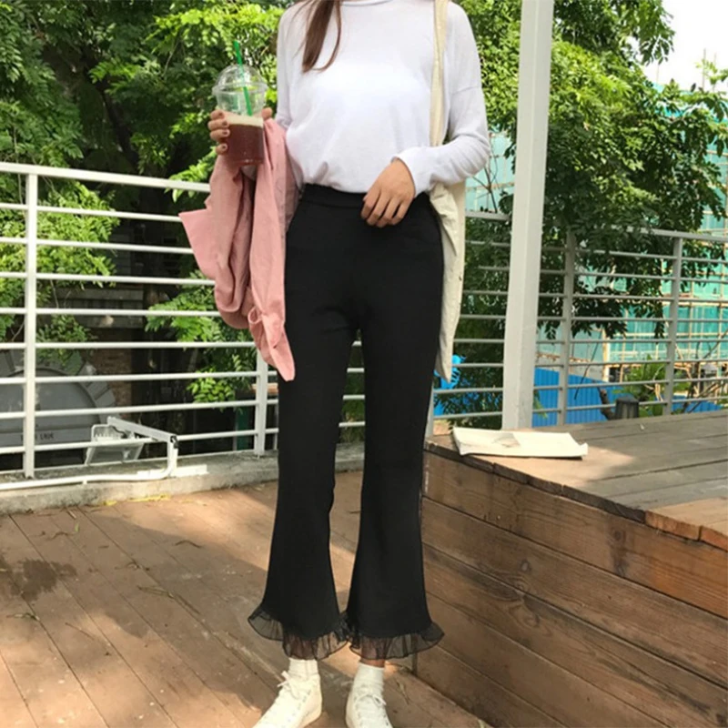 Women High Elastic Waist Bell-Bottom Long Trousers Skinny Flare Dance Pants Casual Elegant Solid Pants Fashion